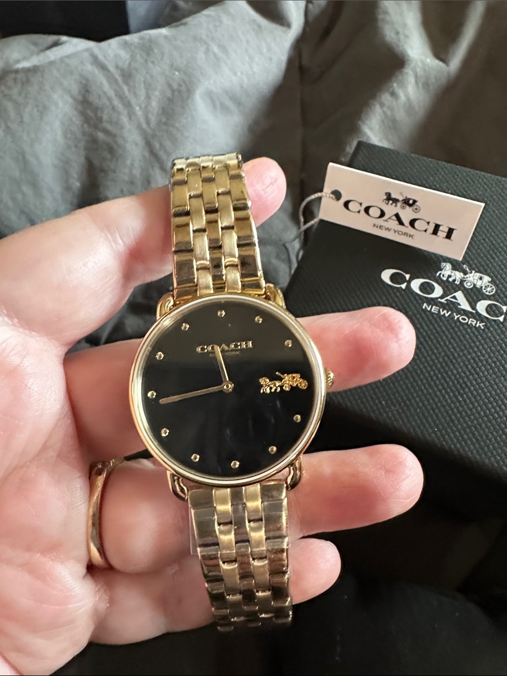 Coach Gold-tone Bracelet Watch with Black Dial and Logo Accent BRAND NEW!!